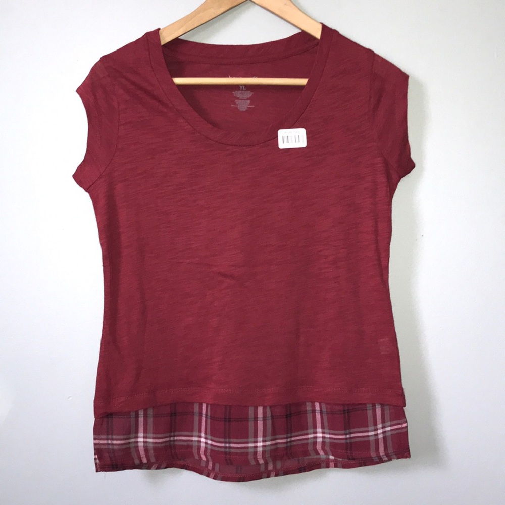 NEW BOXERCRAFT Tee w/ plaid size YL- Back to School Basic Everyday